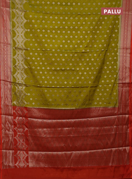 Banarasi warm silk saree lime yellow and orange with woven buttas and woven border