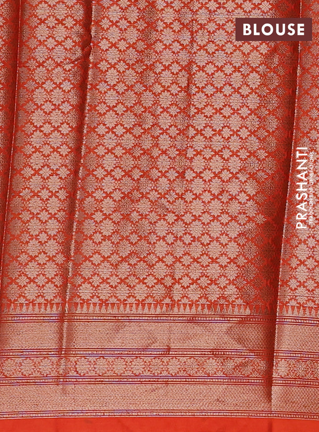 Banarasi warm silk saree lime yellow and orange with woven buttas and woven border