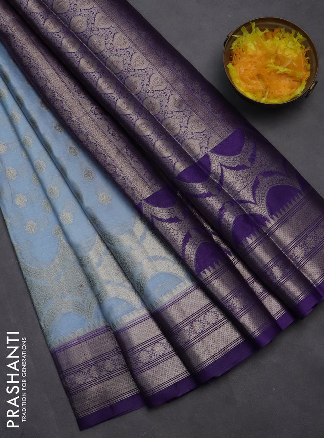 Banarasi warm silk saree pastel blue and violet with woven buttas and woven border