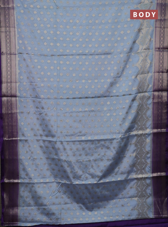 Banarasi warm silk saree pastel blue and violet with woven buttas and woven border
