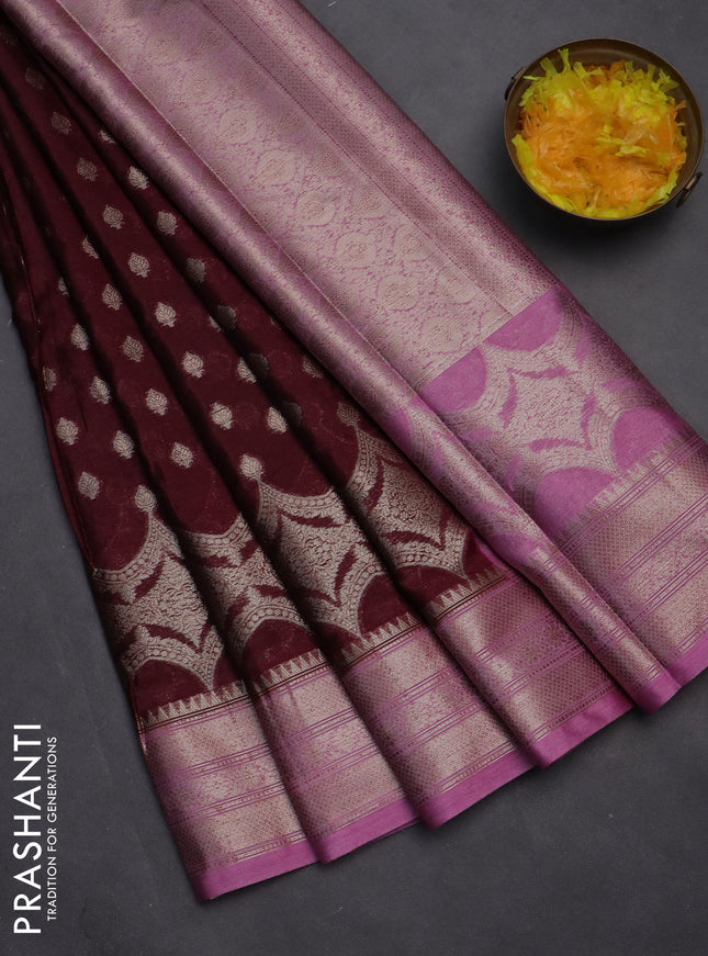 Banarasi warm silk saree deep maroon and light pink with woven buttas and woven border