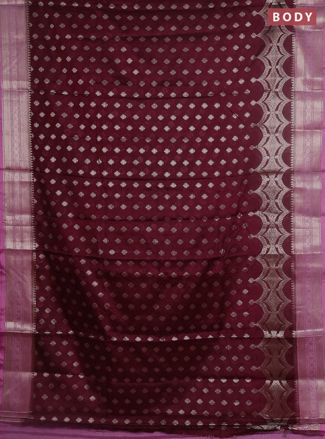 Banarasi warm silk saree deep maroon and light pink with woven buttas and woven border