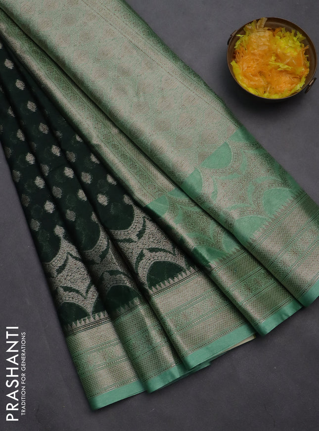 Banarasi warm silk saree bottle green and pastel green with woven buttas and woven border