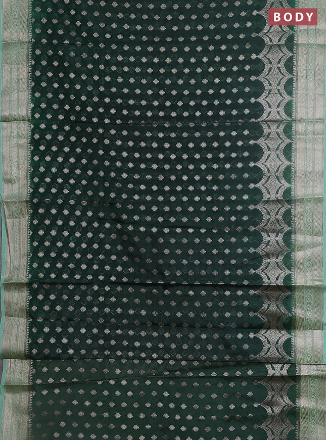 Banarasi warm silk saree bottle green and pastel green with woven buttas and woven border