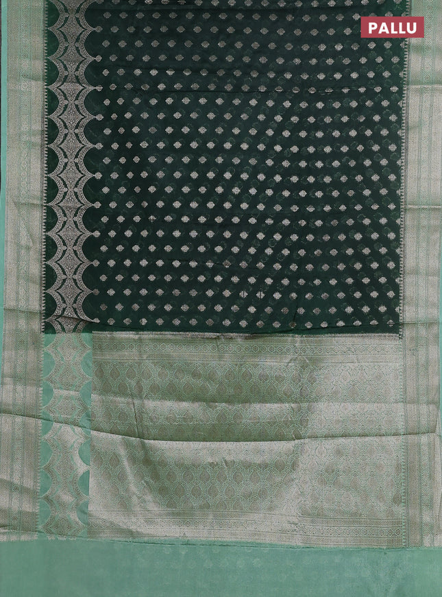 Banarasi warm silk saree bottle green and pastel green with woven buttas and woven border