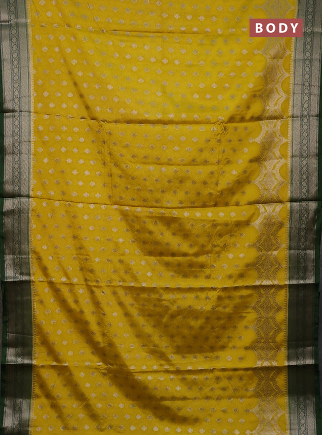 Banarasi warm silk saree lime yellow and sap green with woven buttas and woven border