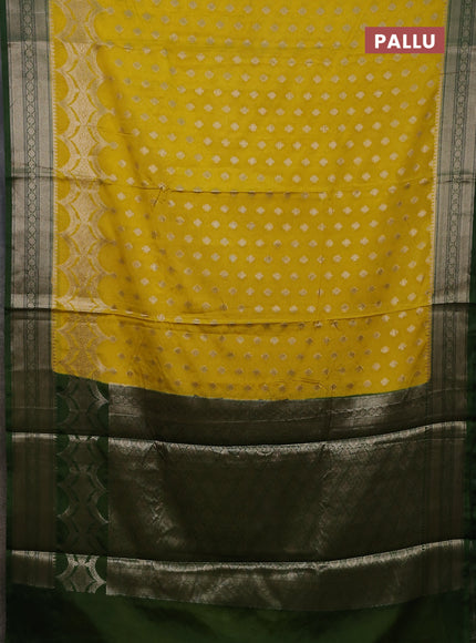 Banarasi warm silk saree lime yellow and sap green with woven buttas and woven border
