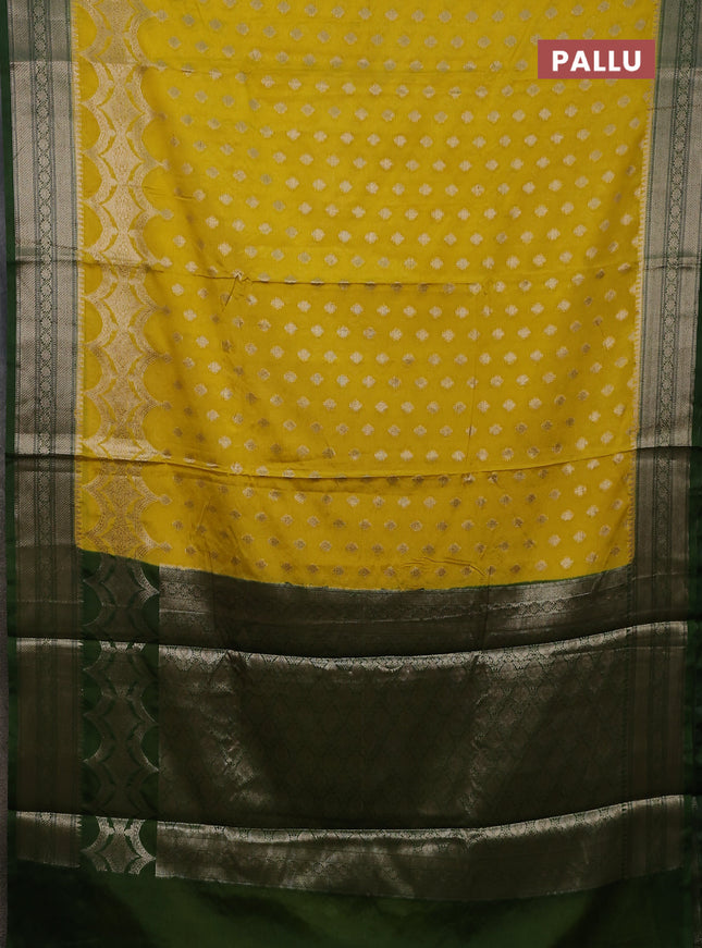 Banarasi warm silk saree lime yellow and sap green with woven buttas and woven border