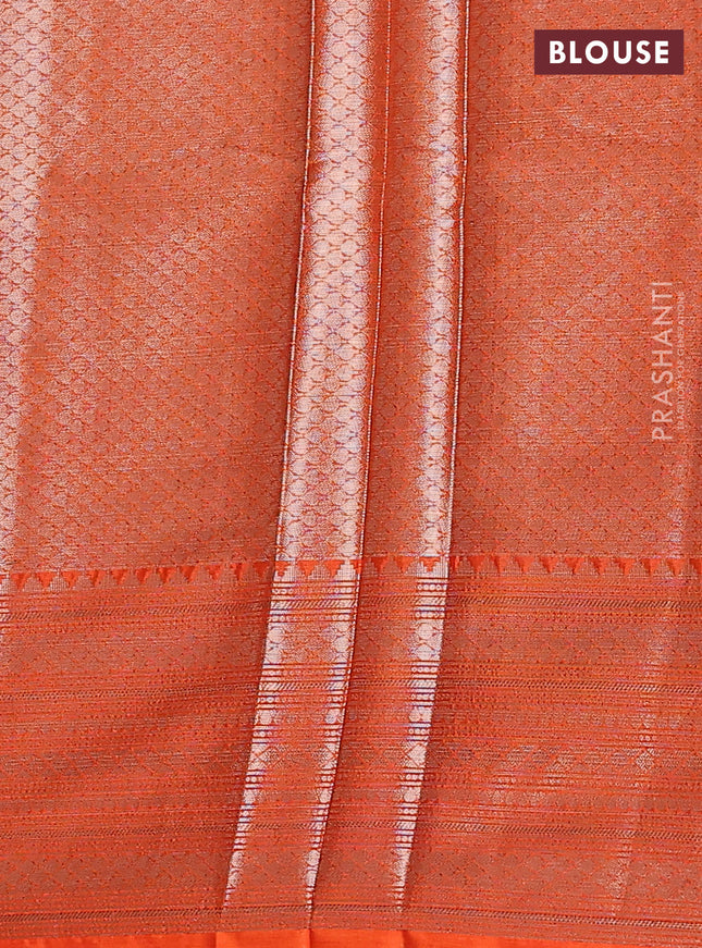 Banarasi warm silk saree lime green and orange with woven buttas and woven border