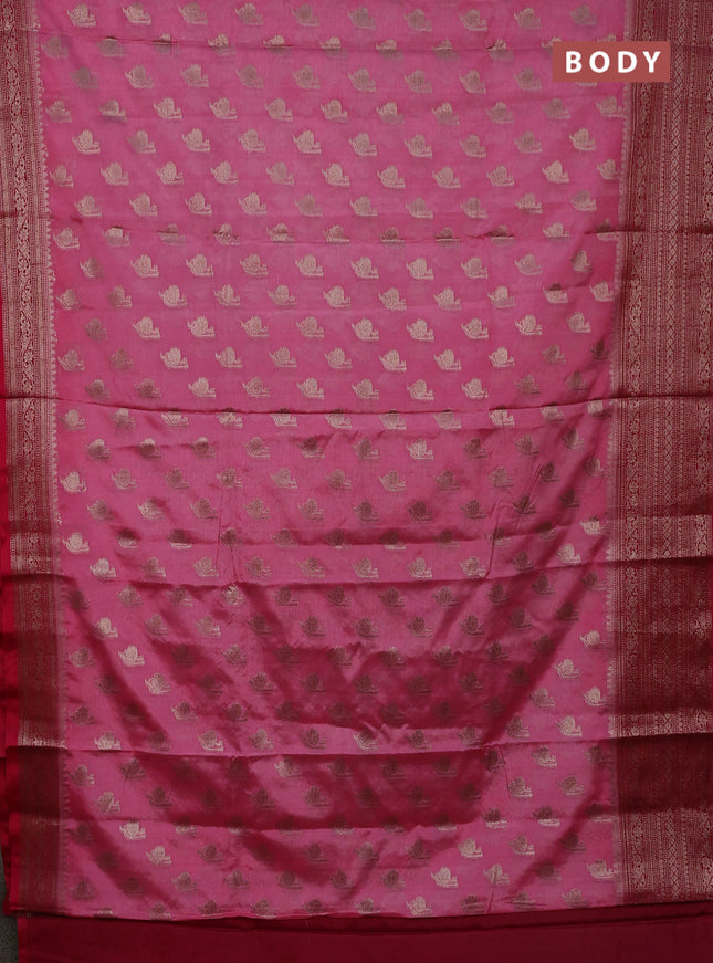 Banarasi warm silk saree peach pink and pink with woven buttas and woven border