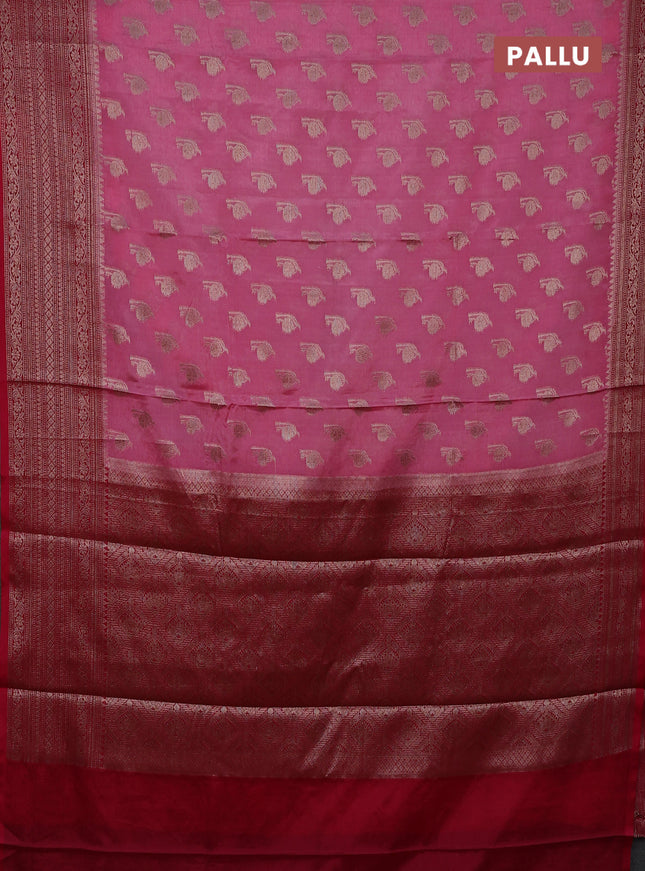 Banarasi warm silk saree peach pink and pink with woven buttas and woven border