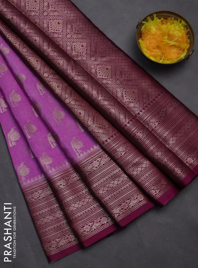 Banarasi warm silk saree lavender and deep purple with woven buttas and woven border