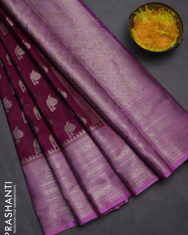 Banarasi warm silk saree deep purple and lavender with woven buttas and woven border