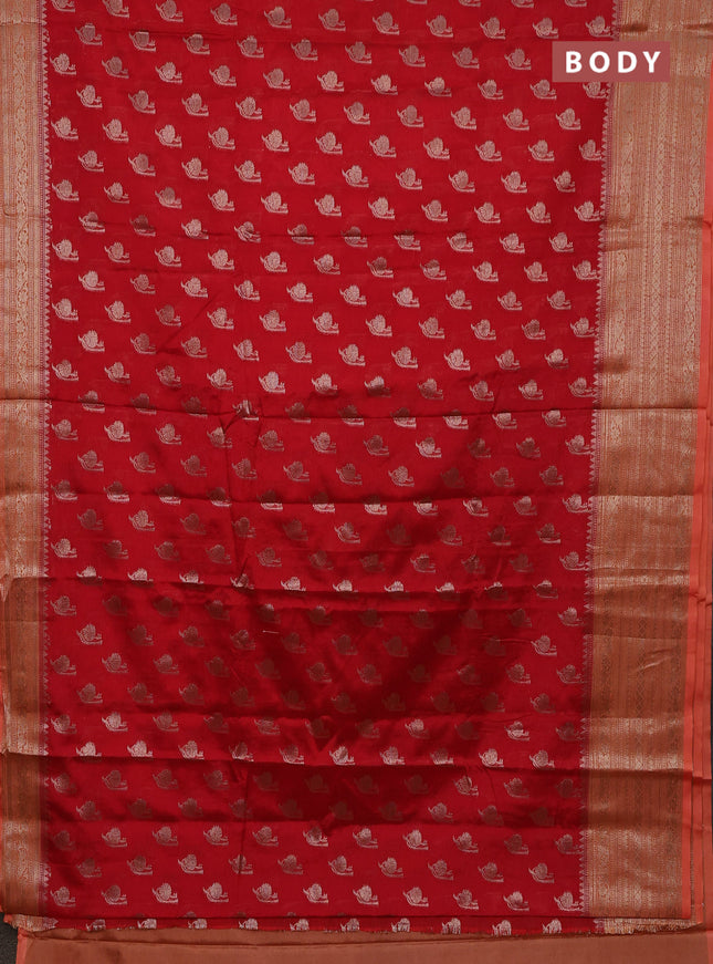 Banarasi warm silk saree red and orange with woven buttas and woven border