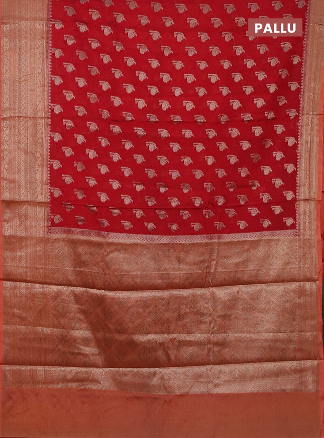 Banarasi warm silk saree red and orange with woven buttas and woven border
