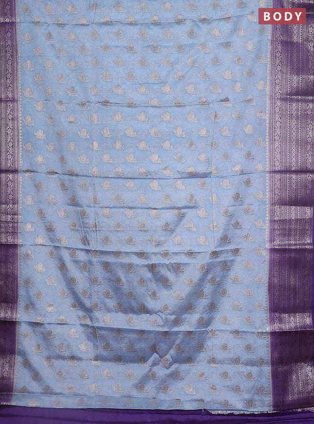Banarasi warm silk saree pastel blue and violet with woven buttas and woven border