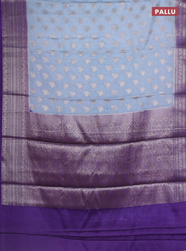 Banarasi warm silk saree pastel blue and violet with woven buttas and woven border