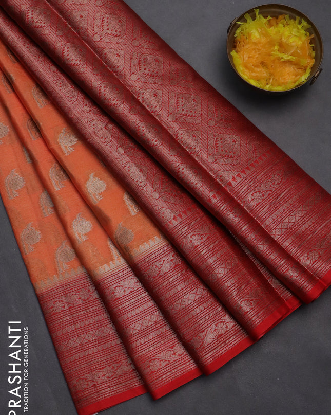 Banarasi warm silk saree orange and red with woven buttas and woven border