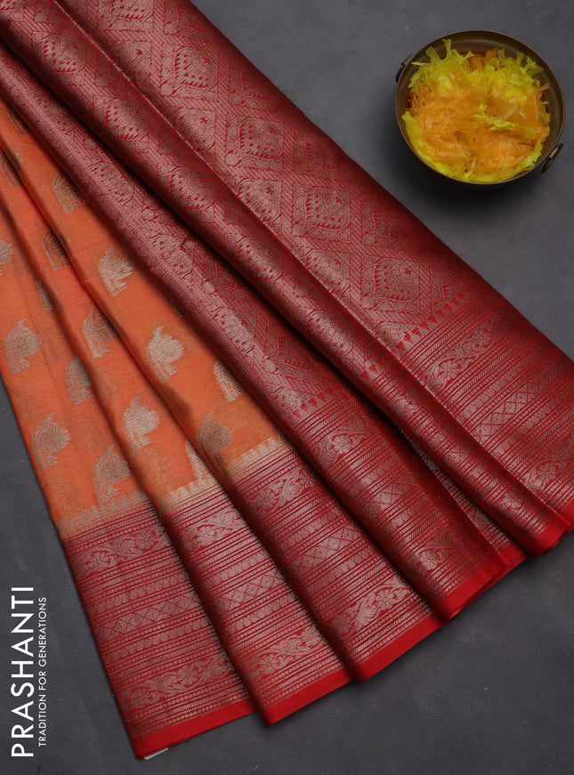 Banarasi warm silk saree orange and red with woven buttas and woven border