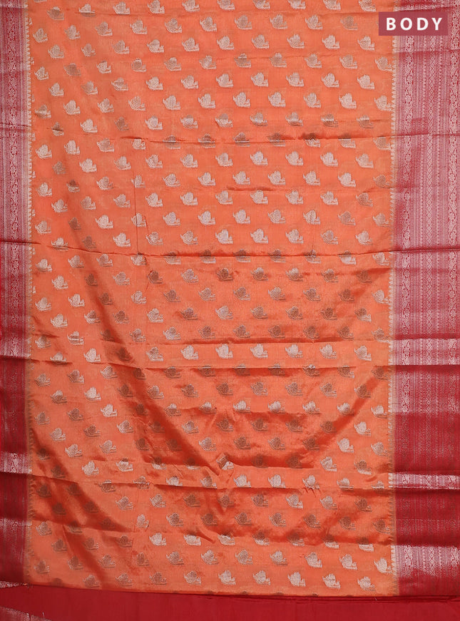 Banarasi warm silk saree orange and red with woven buttas and woven border