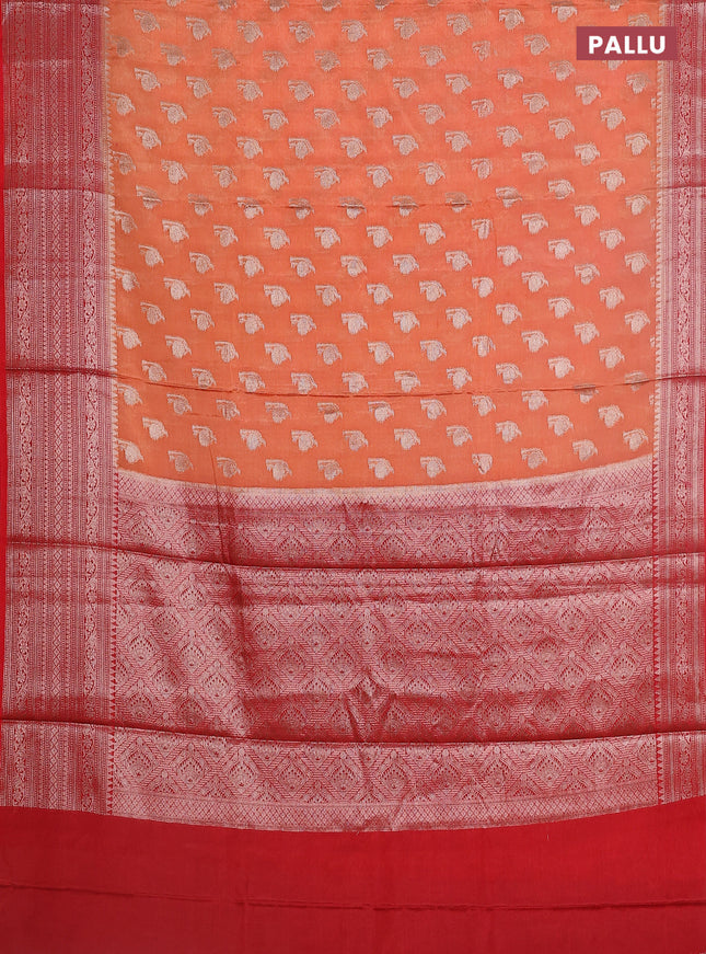 Banarasi warm silk saree orange and red with woven buttas and woven border