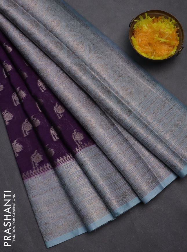 Banarasi warm silk saree deep violet and pastel blue with woven buttas and woven border