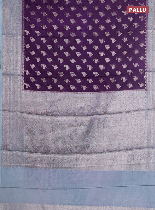 Banarasi warm silk saree deep violet and pastel blue with woven buttas and woven border