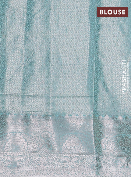 Bangalori tissue silk saree grey and teal blue with zari woven floral design brocade pattern and zari woven border