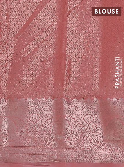 Bangalori tissue silk saree beige and peach pink with zari woven floral design brocade pattern and zari woven border