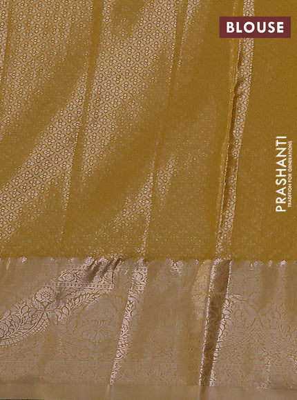 Bangalori tissue silk saree grey and mustard yellow with zari woven floral design brocade pattern and zari woven border