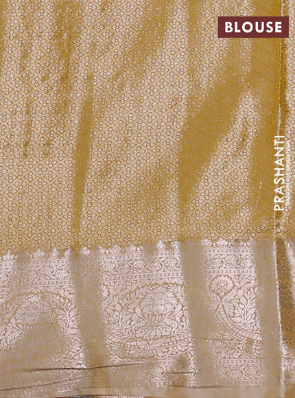 Bangalori tissue silk saree silver and mustard yellow with zari woven floral design brocade pattern and zari woven border