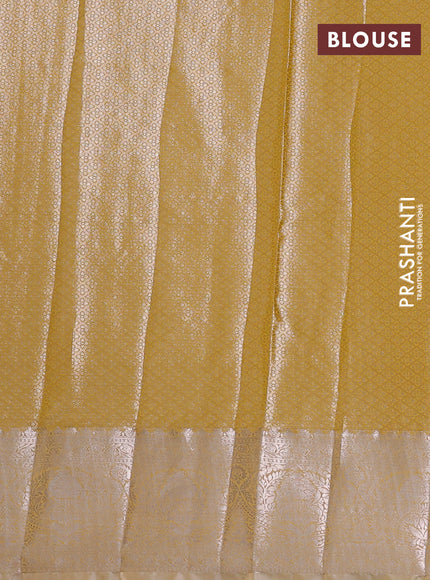 Bangalori tissue silk saree silver and mustard yellow with zari woven floral design brocade pattern and zari woven border