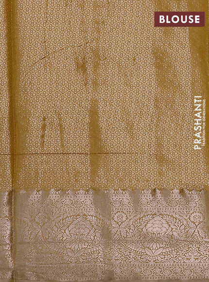 Bangalori tissue silk saree beige and mustard yellow with zari woven floral design brocade pattern and zari woven border