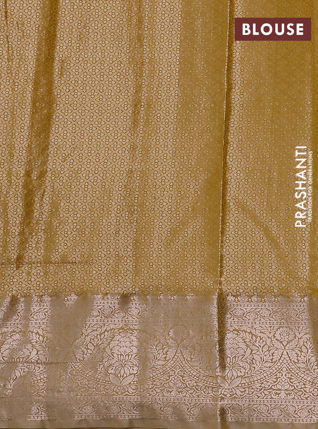 Bangalori tissue silk saree beige and mustard yellow with zari woven floral design brocade pattern and zari woven border