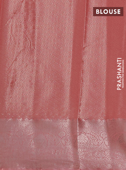Bangalori tissue silk saree beige and peach pink with zari woven floral design brocade pattern and zari woven border