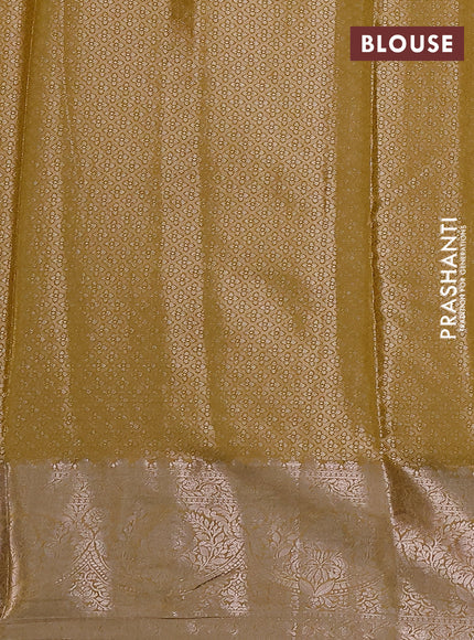 Bangalori tissue silk saree beige and mustard yellow with zari woven floral design brocade pattern and zari woven border