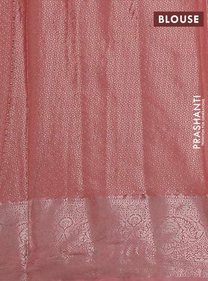 Bangalori tissue silk saree pastel grey and peach pink with zari woven floral design brocade pattern and zari woven border