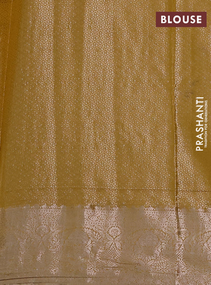 Bangalori tissue silk saree pastel grey and mustard yellow with zari woven floral design brocade pattern and zari woven border