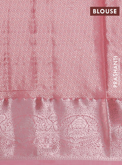 Bangalori tissue silk saree grey and peach pink with zari woven floral design brocade pattern and zari woven border