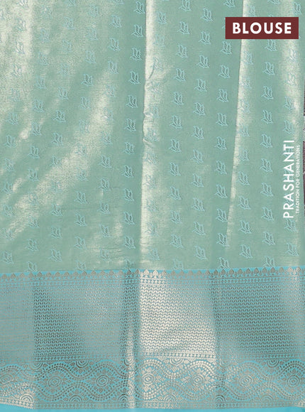 Bangalori tissue silk saree wine shade and teal blue with zari woven floral design brocade pattern and zari woven border