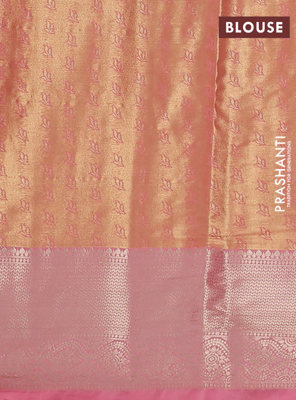 Bangalori tissue silk saree gold and peach pink with zari woven floral design brocade pattern and zari woven border