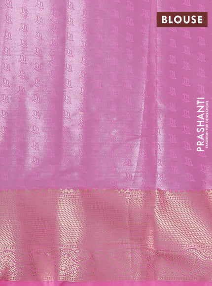 Bangalori tissue silk saree teal blue and light pink with zari woven floral design brocade pattern and zari woven border