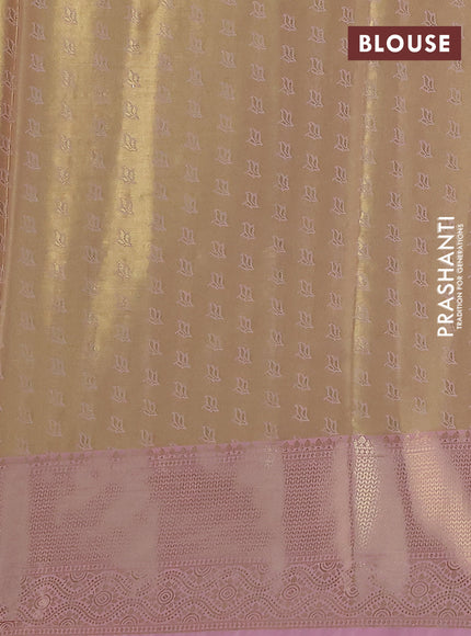 Bangalori tissue silk saree teal blue and light pink with zari woven floral design brocade pattern and zari woven border