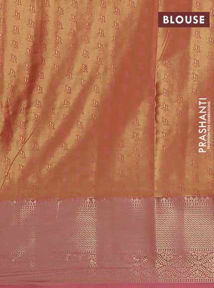 Bangalori tissue silk saree mild pista green and peach pink with zari woven floral design brocade pattern and zari woven border