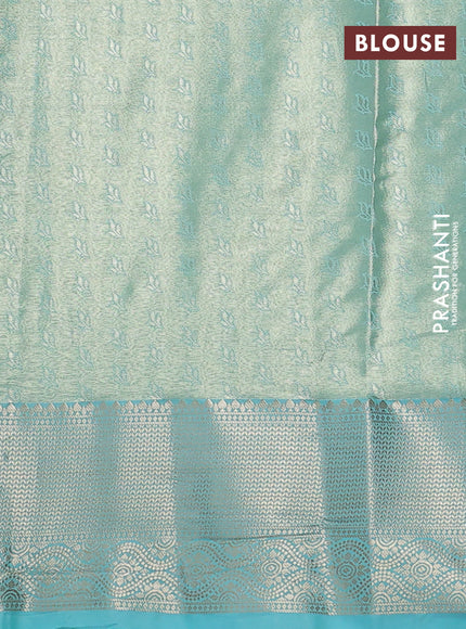 Bangalori tissue silk saree beige and teal blue with zari woven floral design brocade pattern and zari woven border