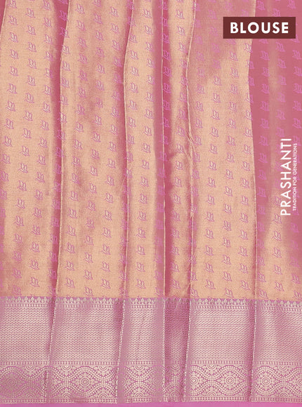 Bangalori tissue silk saree lime green and light pink with zari woven floral design brocade pattern and zari woven border