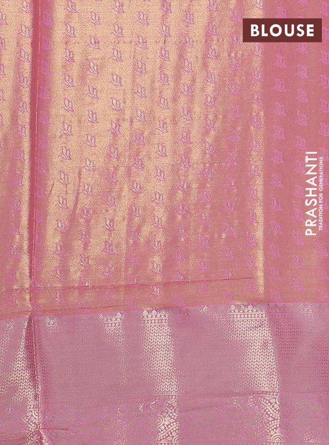 Bangalori tissue silk saree teal blue and light pink with zari woven floral design brocade pattern and zari woven border