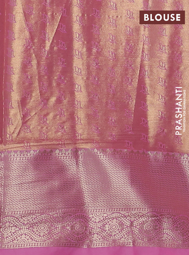 Bangalori tissue silk saree dual shade of gold and light pink with zari woven floral design brocade pattern and zari woven border