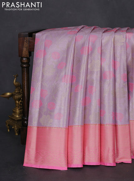 Bangalori tissue silk saree pastel lavender and light pink with zari woven floral design brocade pattern and zari woven border