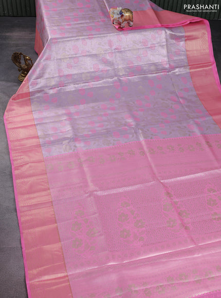 Bangalori tissue silk saree pastel lavender and light pink with zari woven floral design brocade pattern and zari woven border